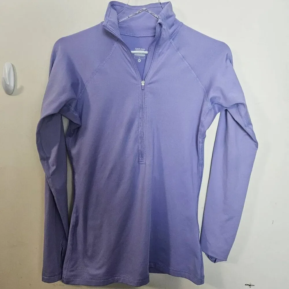 Nike 485378 Pro Hyoerwarm Mock Neck Active Running Tshirt Purple Womens Medium